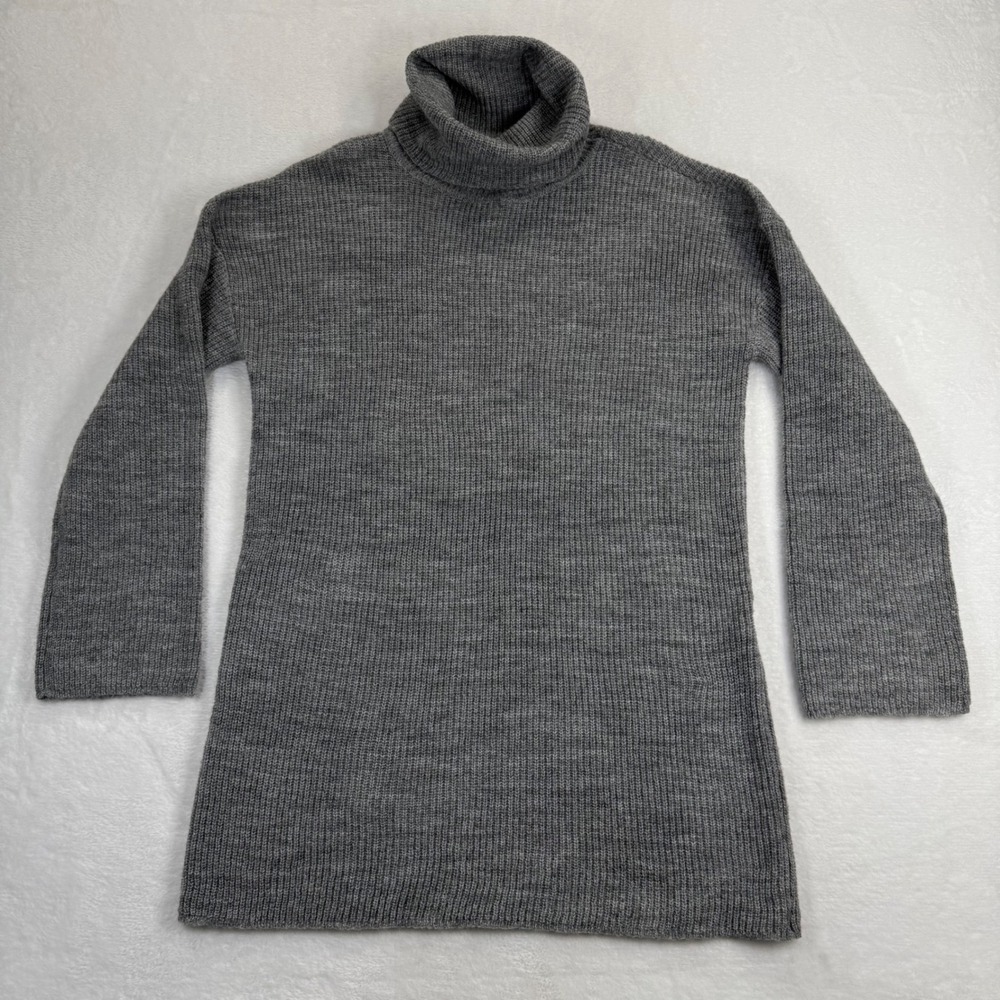 L'Academie Gray Ribbed Knit Turtleneck Tunic Sweater Wool Blend XS Heather Gray